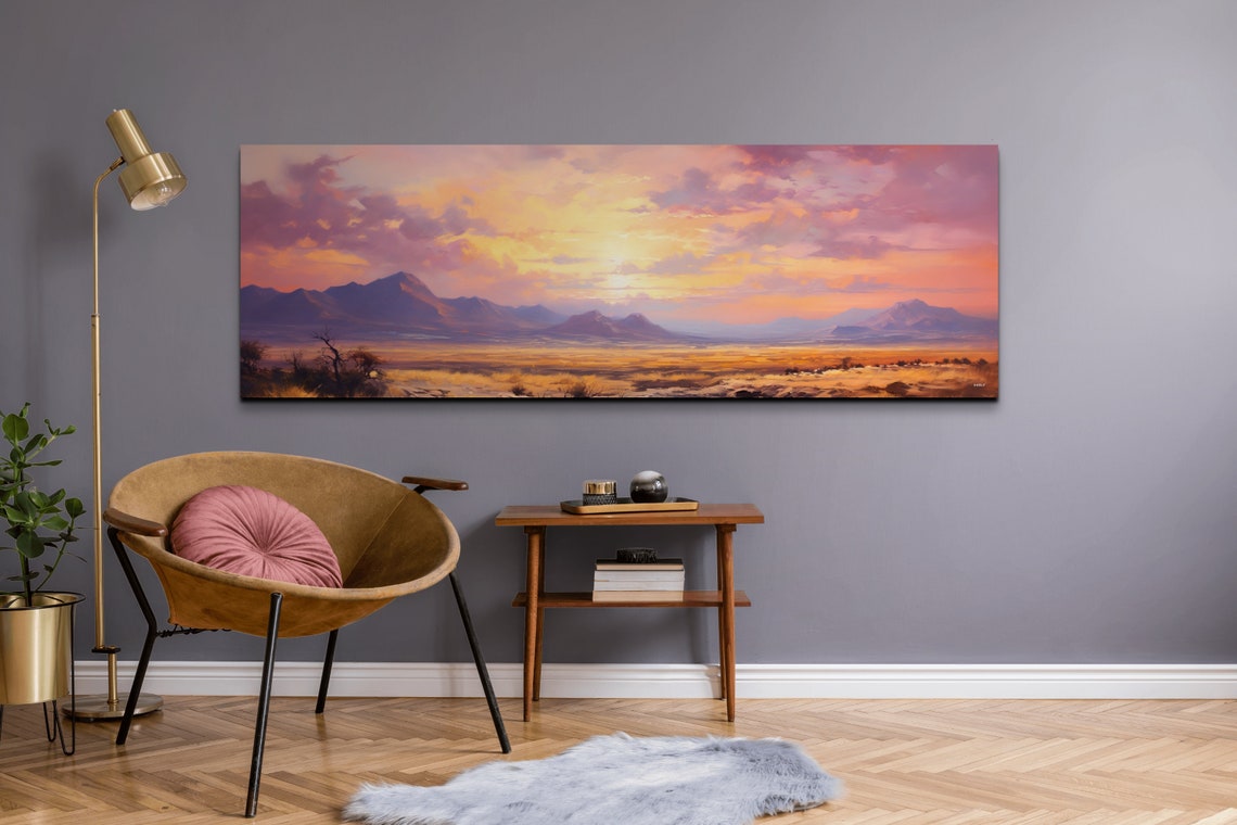 Panoramic Desert Sunset Over Purple Mountains Valley View Poster - Image 3