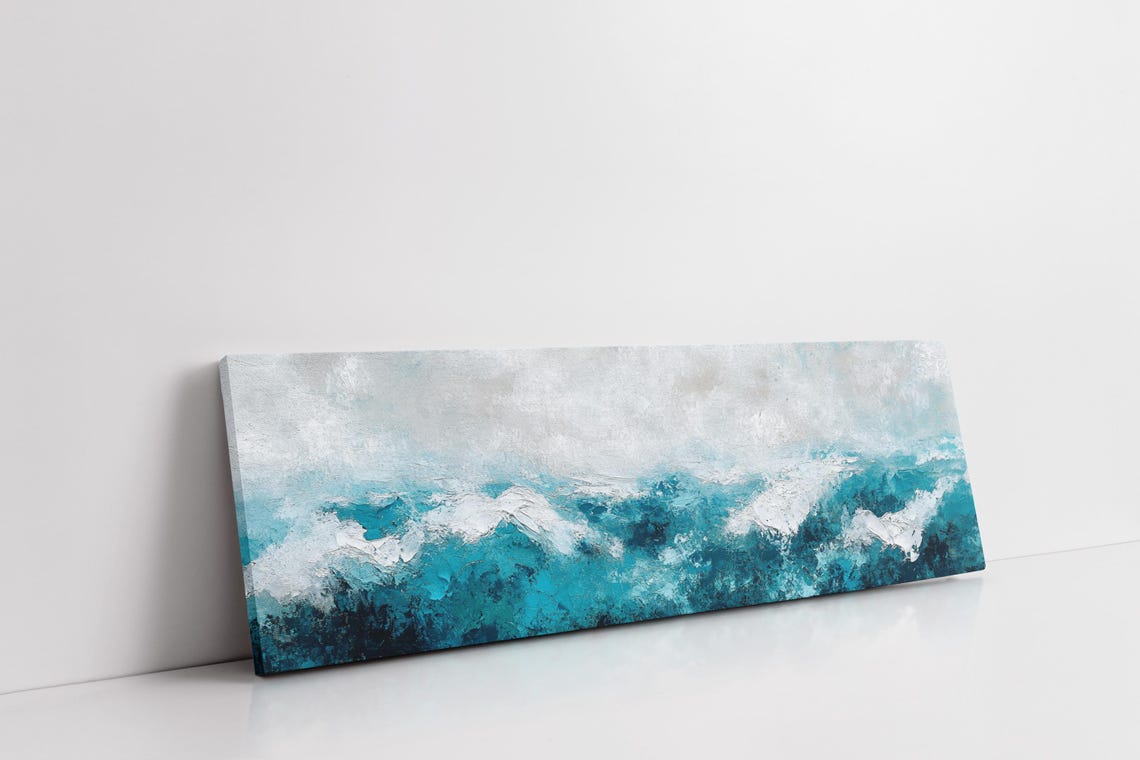 Abstract Teal Ocean Waves Textured Coastal Seascape Horizon Poster - Image 2