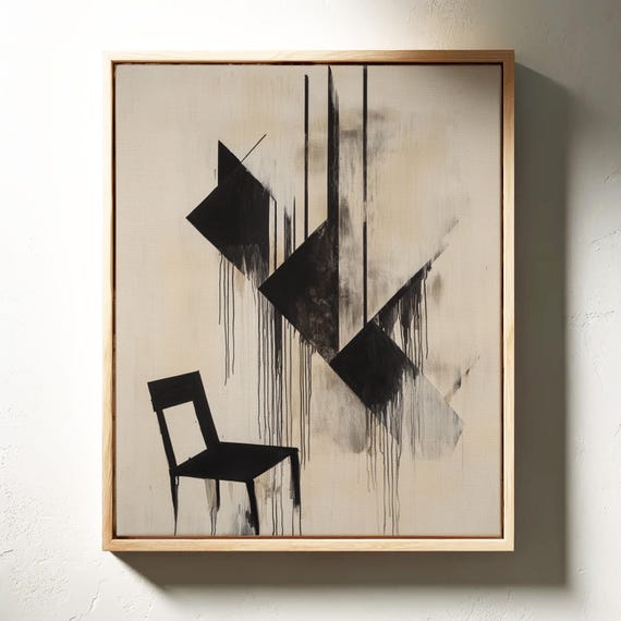 Abstract Black Chair Painting Minimalist Geometric Drip Art On Canvas