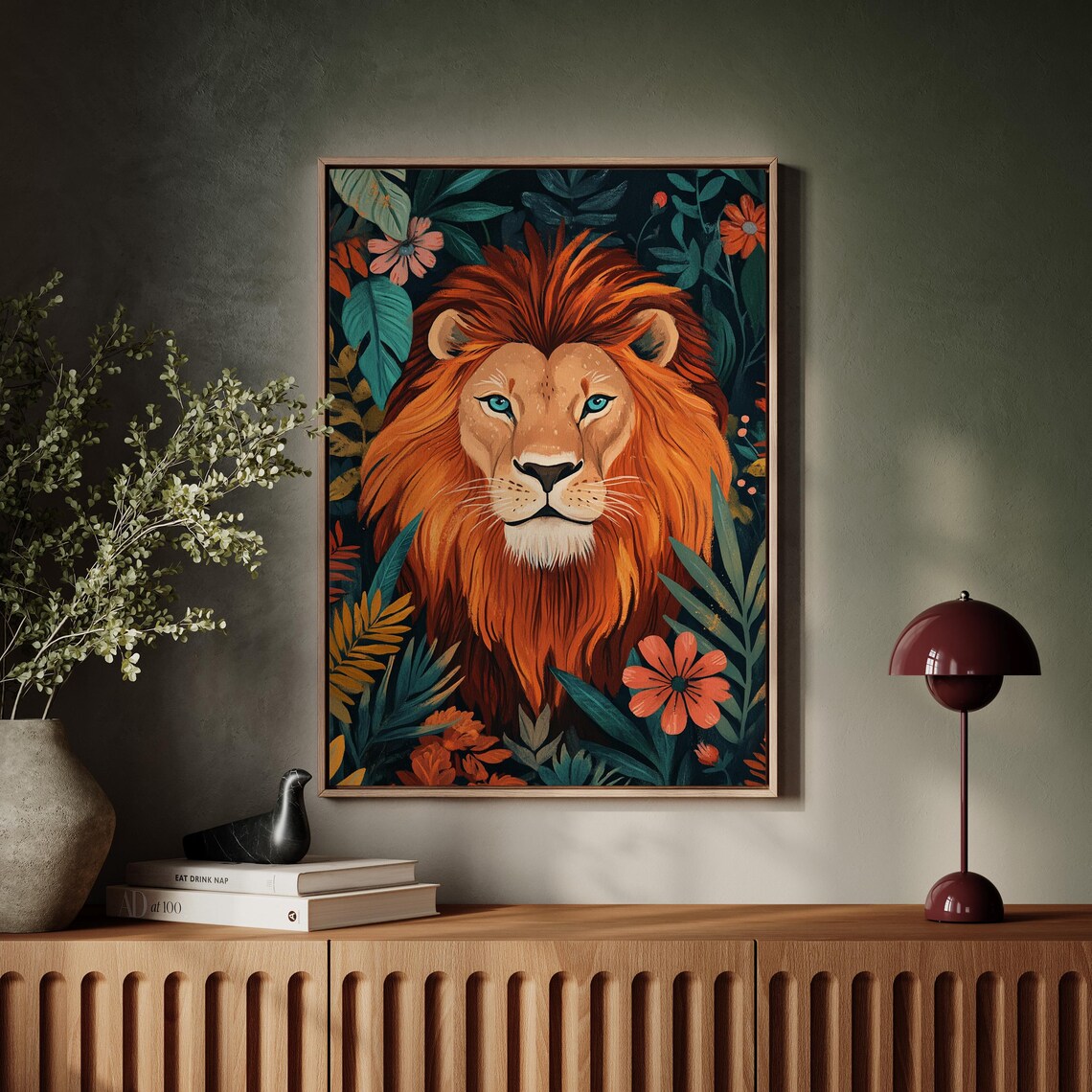 Bold Lion Portrait Jungle Floral Colorful Majestic Animal Poster - Image 7