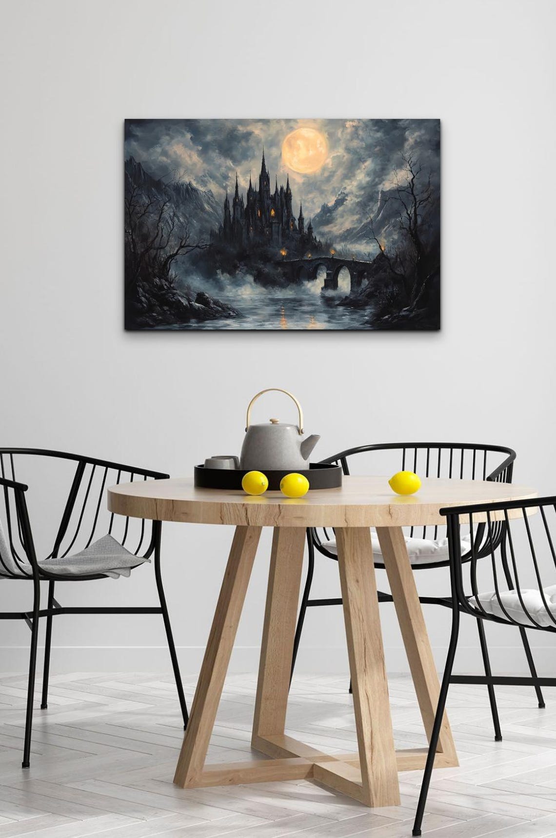 Golden Moon Gothic Castle With Torch Lit Stone Bridge Halloween Poster - Image 5