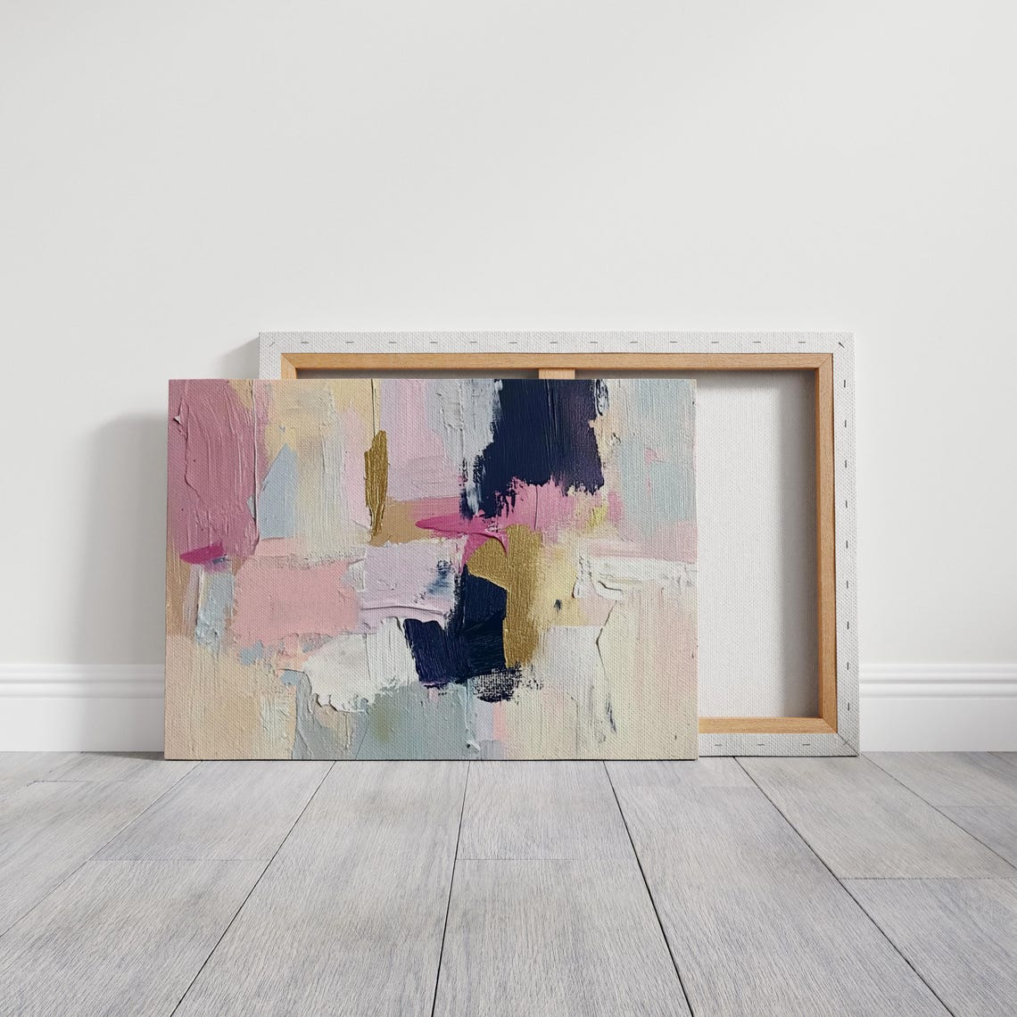 Pink Navy Gold Abstract Impasto Textured Modern Art Painting Poster - Image 3