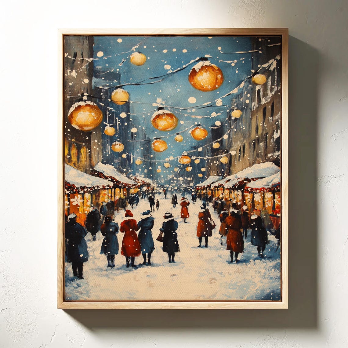 Charming Christmas Market Winter Scene Golden Lanterns Snowfall Poster - Image 4