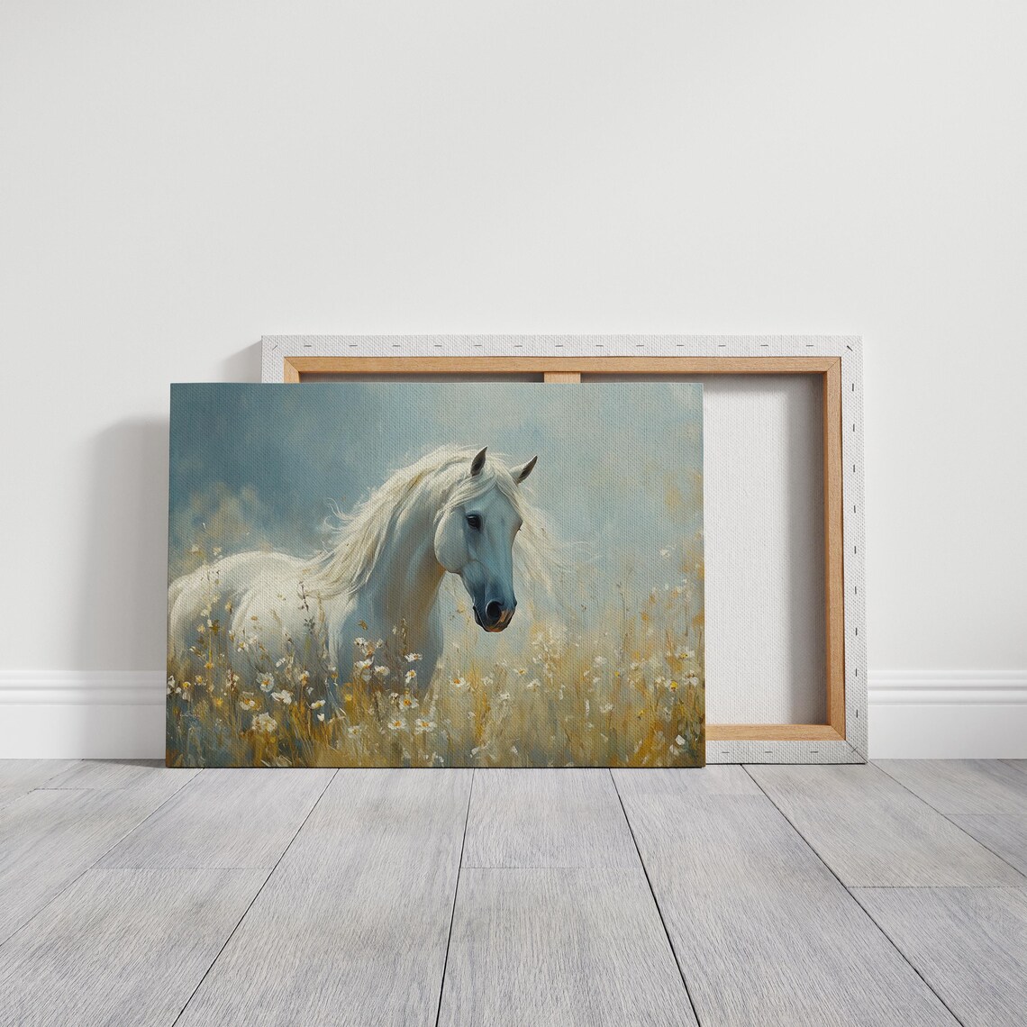 Elegant White Horse In Wildflower Meadow Art Print - Image 7