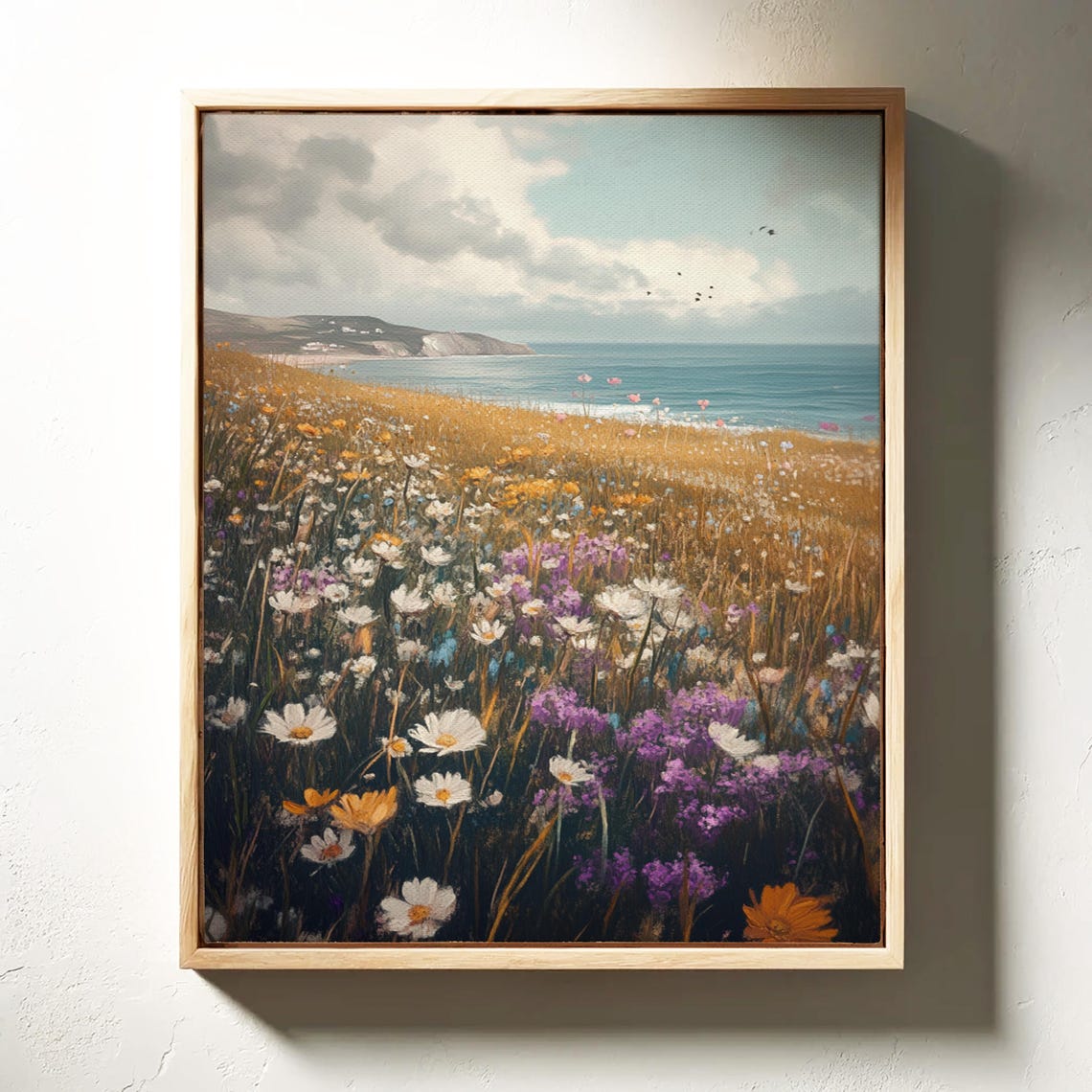 Vibrant Coastal Wildflower Meadow with Cliffs Ocean Horizon Poster - Image 3