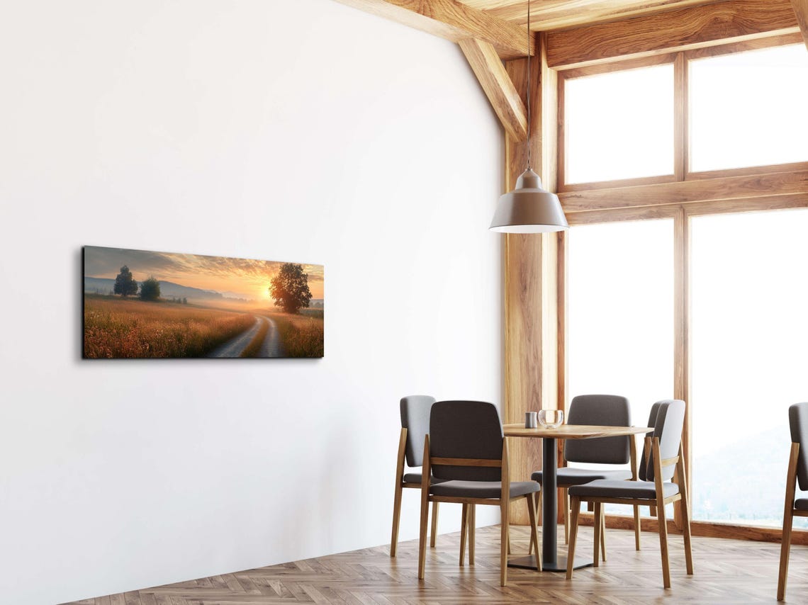 Golden Sunrise Over Wheat Field Dirt Road Misty Morning Poster - Image 5