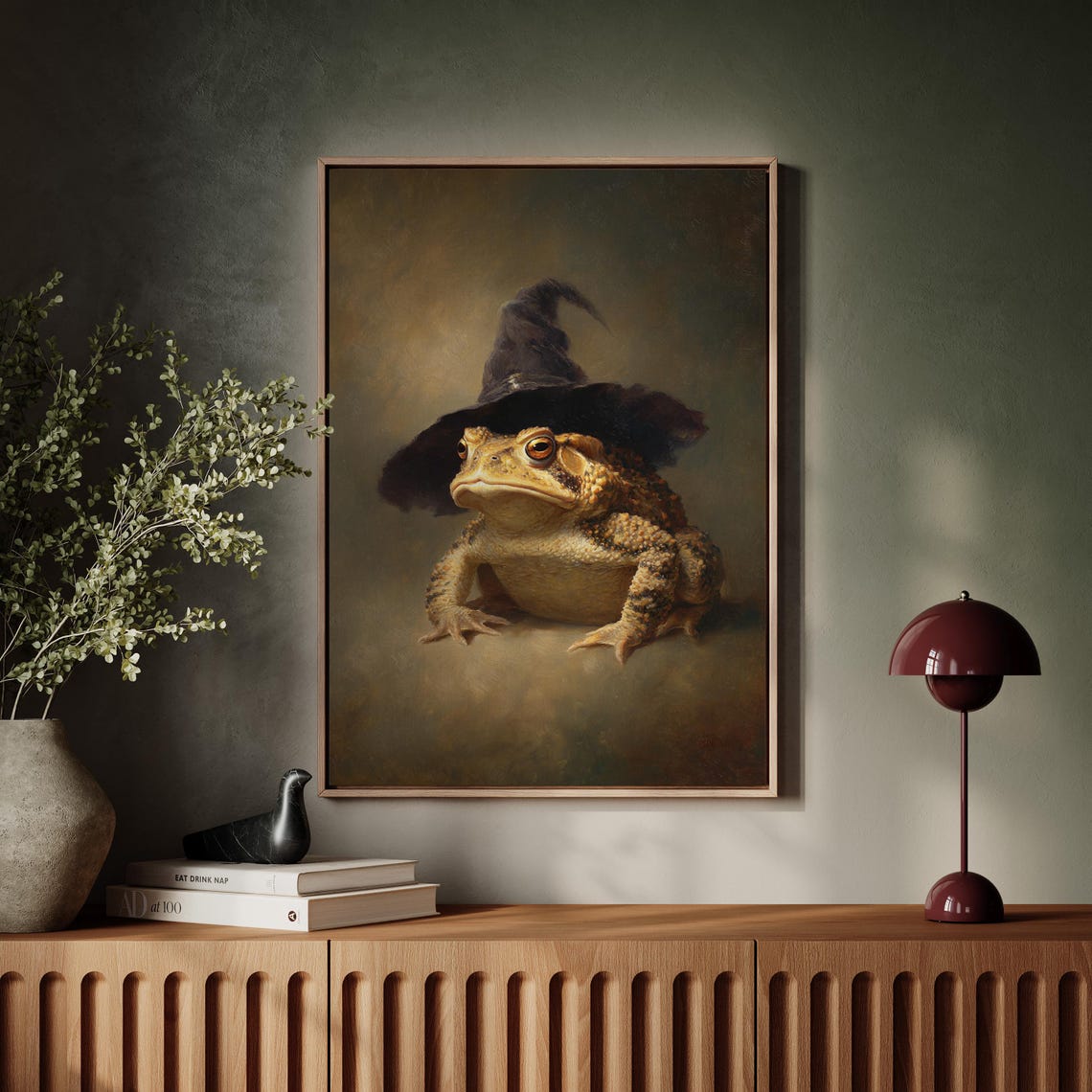 Witch Hat Toad Portrait Vintage Oil Painting Whimsical Frog Poster