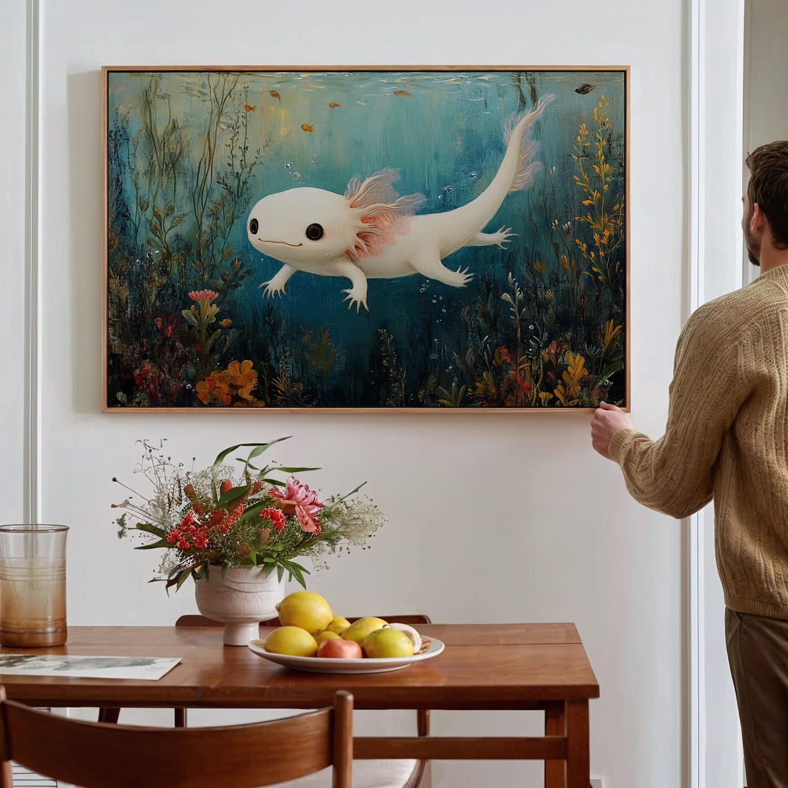 Adorable Axolotl Underwater Seaweed Garden Cute Ocean Wall Art Poster - Image 2