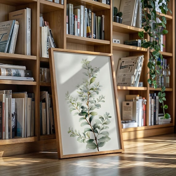 Delicate Green Botanical Sprig Watercolor Minimalist Art Poster
