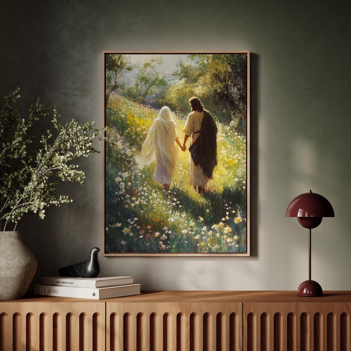 Jesus Walking Meadow With Woman Wildflowers Faith Love Poster - Image 6