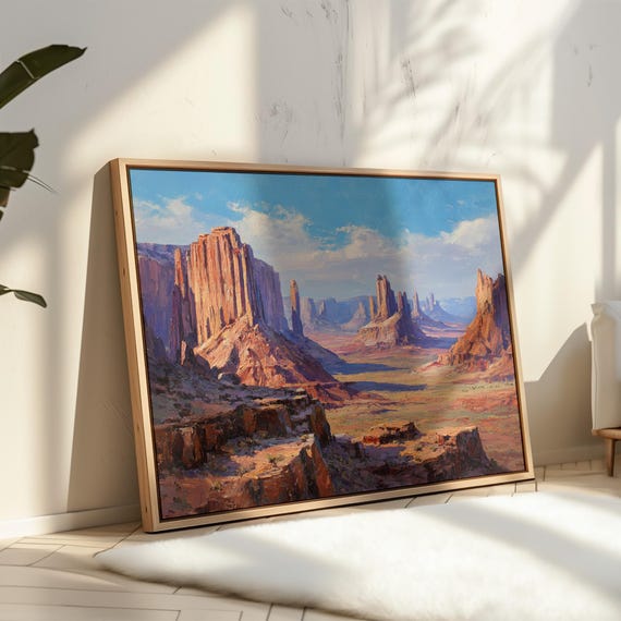 Monument Valley Canyon Canvas Wall Art Red Rock Desert Landscape Painting Southwest Nature Artwork Rustic Western Home Dcor