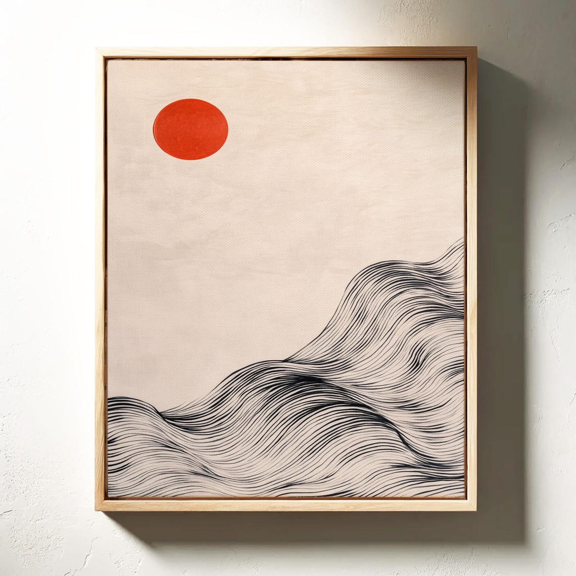 Minimalist Red Sun And Ink Waves Japanese Zen Abstract Poster - Image 4