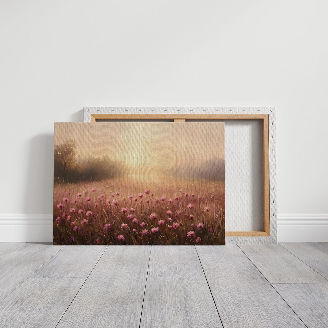 Sunrise Over a Pink Wildflower Meadow Romantic Floral Art Poster - Image 3