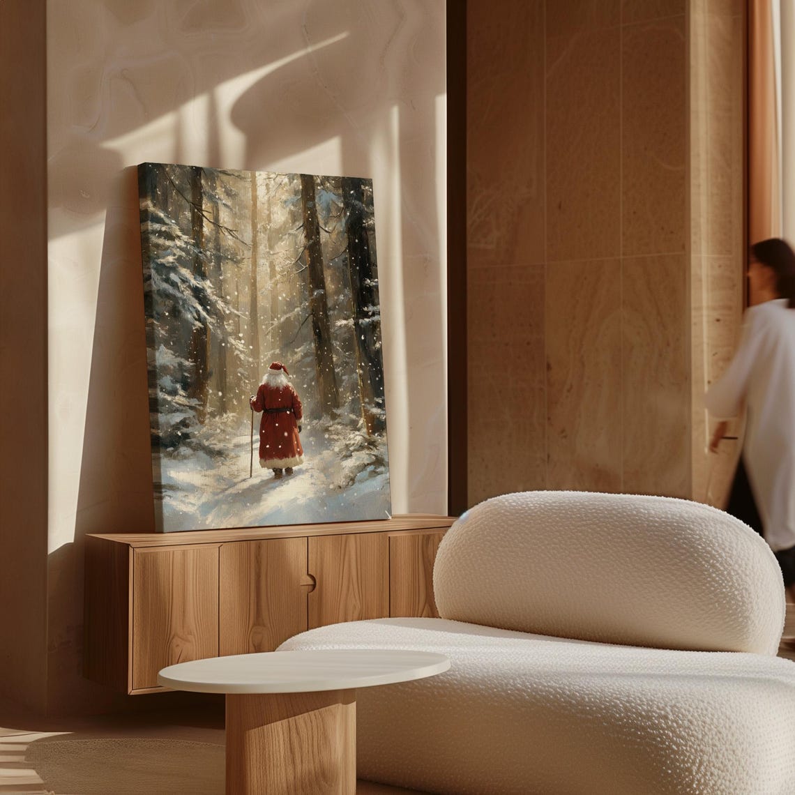 Santa Claus Walking Through A Snowy Pine Forest At Dawn Poster - Image 6