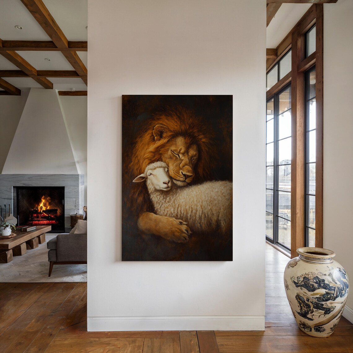 Lion And Lamb Embrace Peaceful Christian Spiritual Painting Poster - Image 5