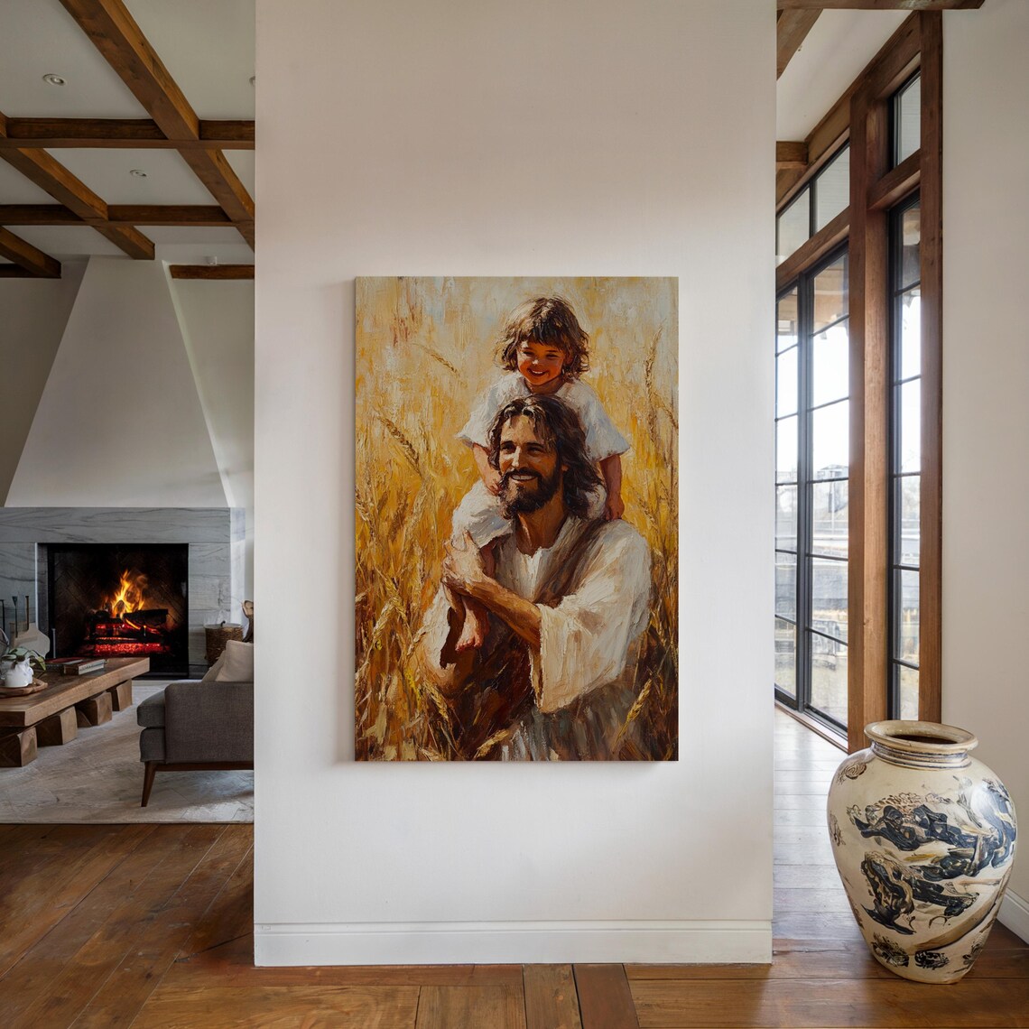 Jesus Carrying Child Golden Wheat Field Joy Christian Poster - Image 3