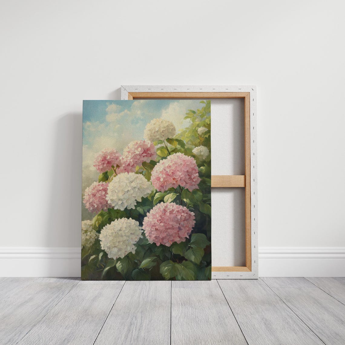 Pink White Hydrangea Blossoms Lush Floral Oil Painting Poster - Image 6