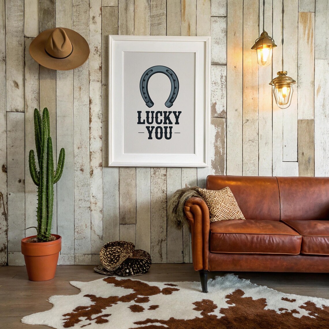 Lucky You Horseshoe Minimalist Western Rustic Living Room Wall Poster