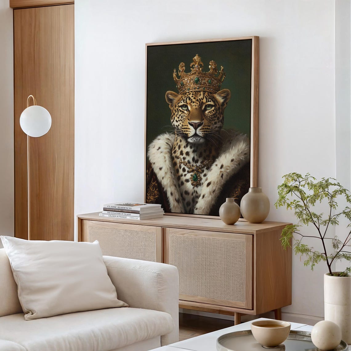 Regal Crowned Leopard Gold Crown White Fur Royal Portrait Poster - Image 5