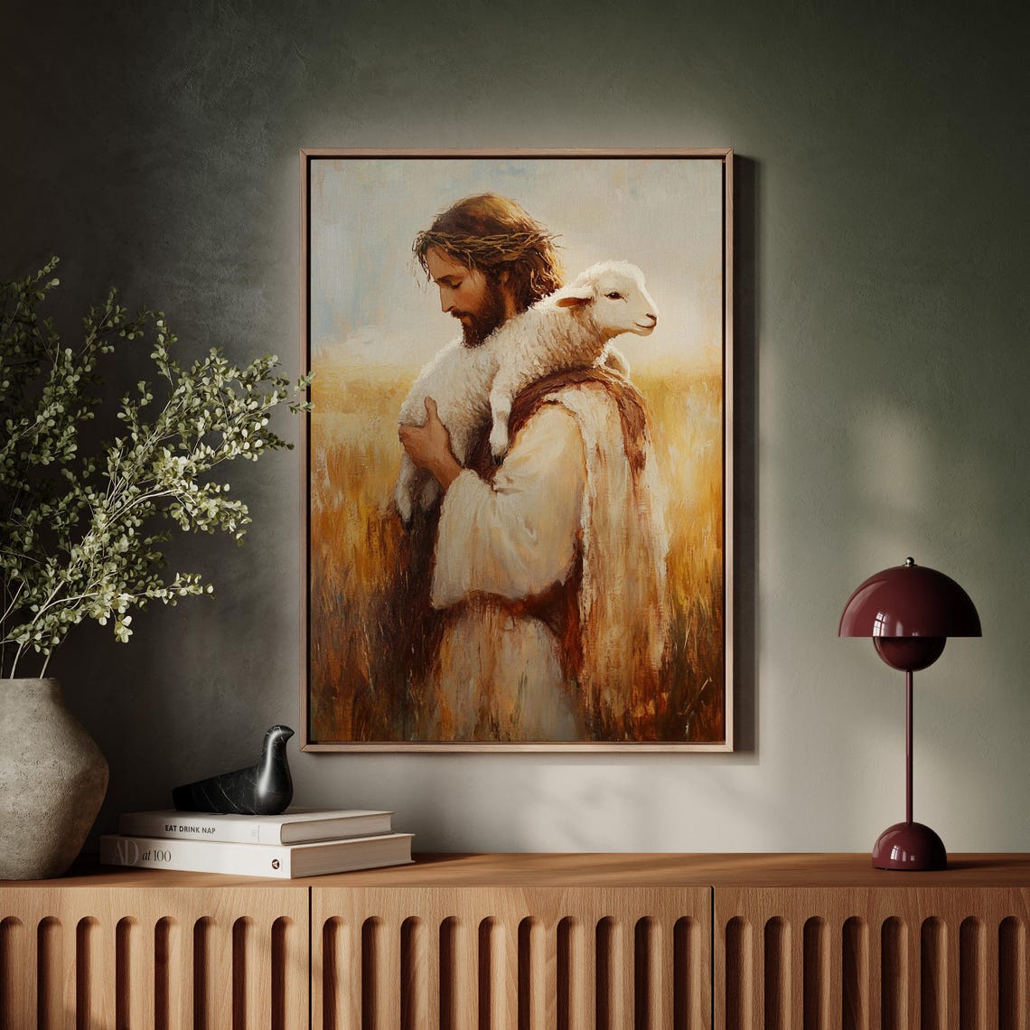 Jesus With Lamb Crown Of Thorns Wheat Field Faith Art Poster - Image 7
