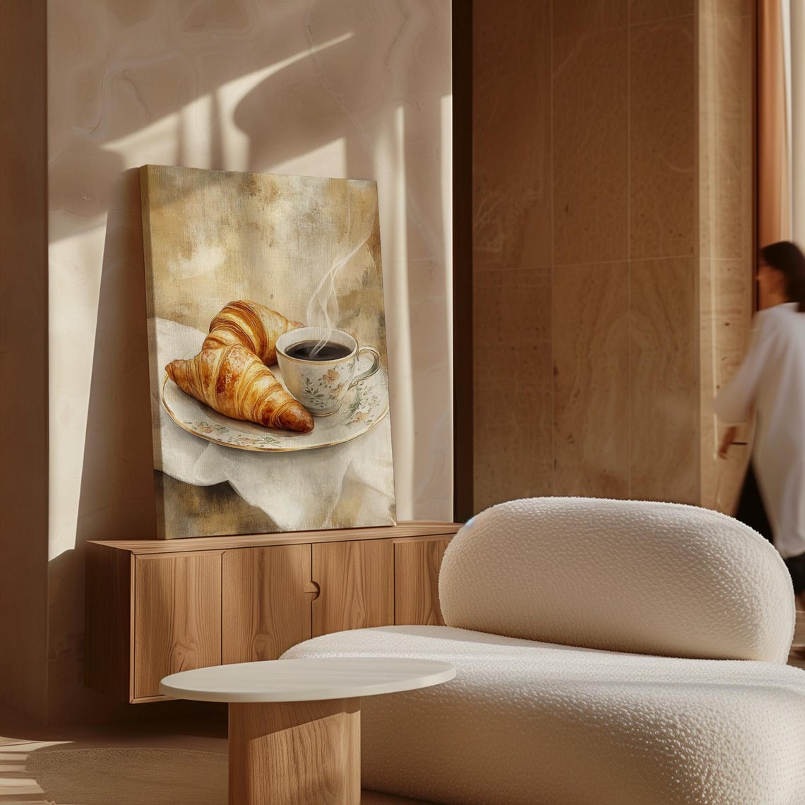Steaming Coffee And Buttery Croissants Watercolor Breakfast Wall Art - Image 3