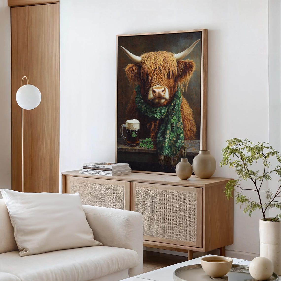 Highland Cow With Shamrock Scarf and Beer Mug Irish Fun Poster - Image 4