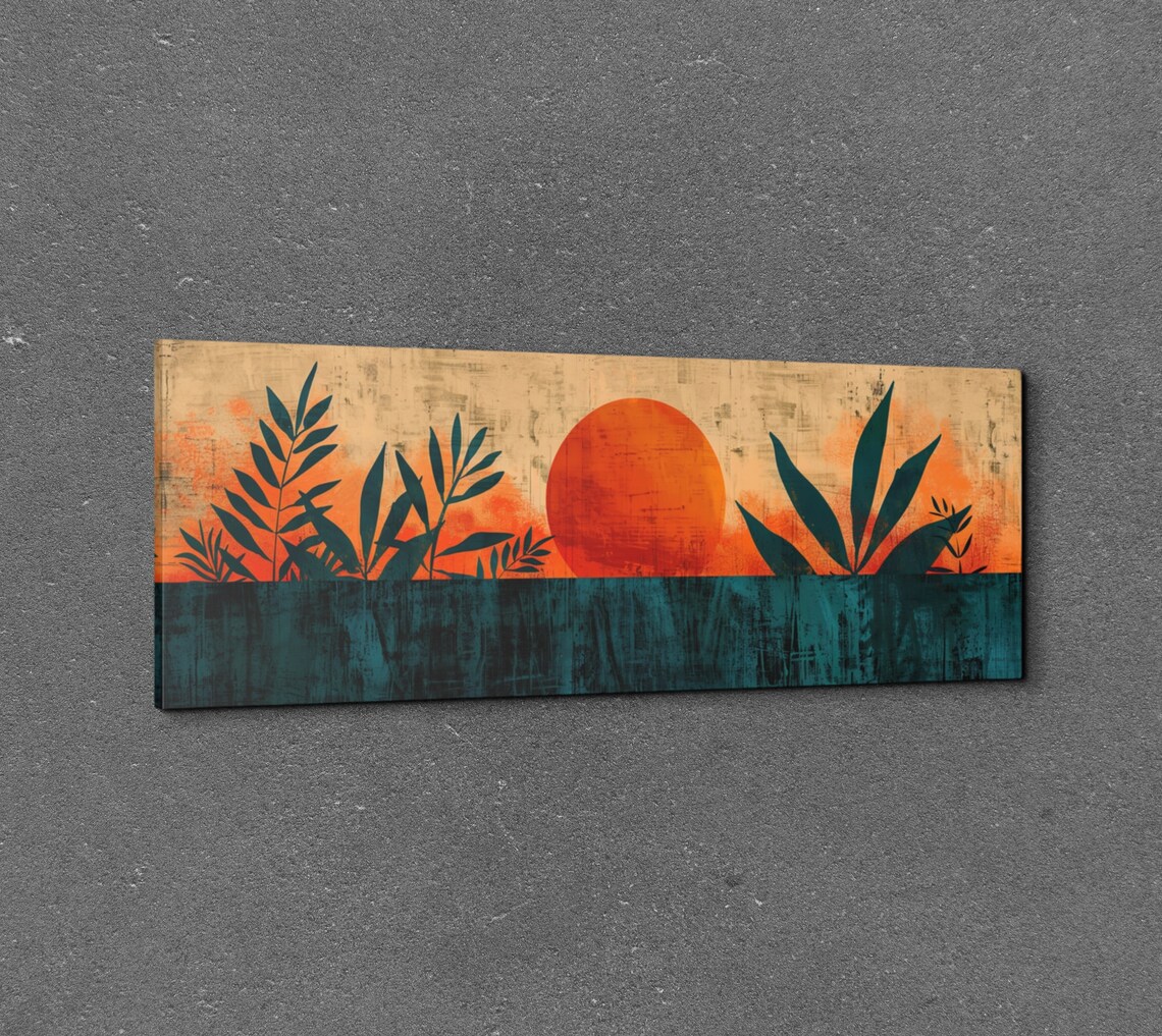 Panoramic Geometric Mid Century Modern Sunrise - Image 3