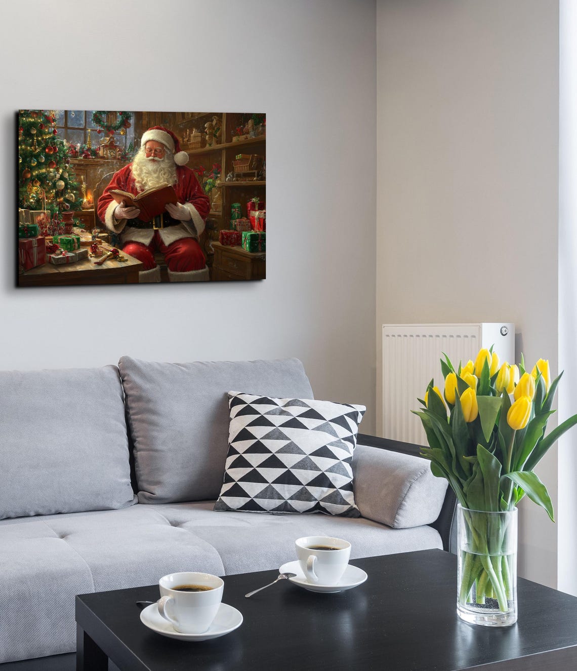 Santa Claus Reading Book Toy Workshop Vintage Christmas Poster - Image 4