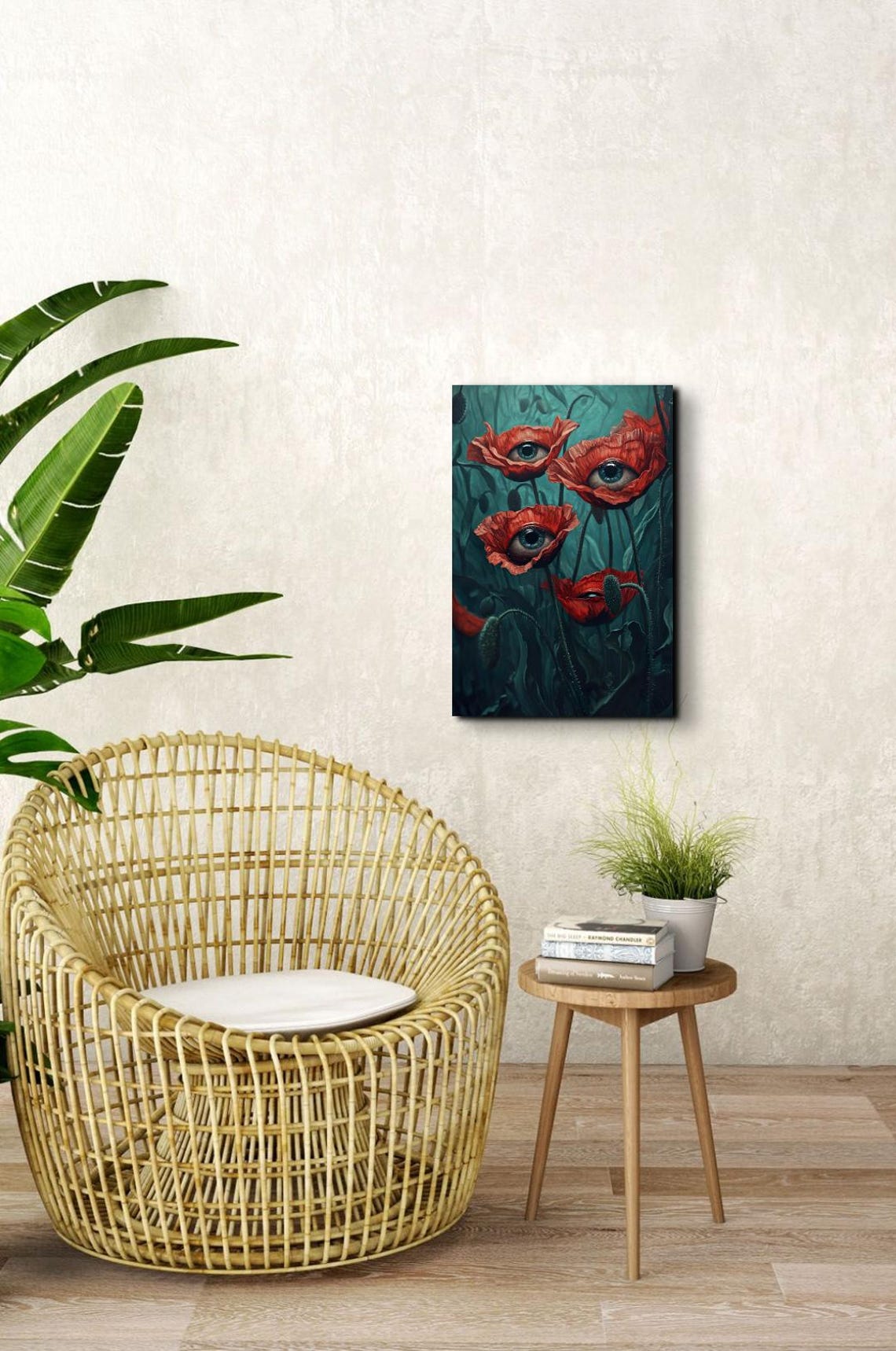 Watchful Eye Poppy Blooms Teal Surreal Botanical Horror Art Poster - Image 4