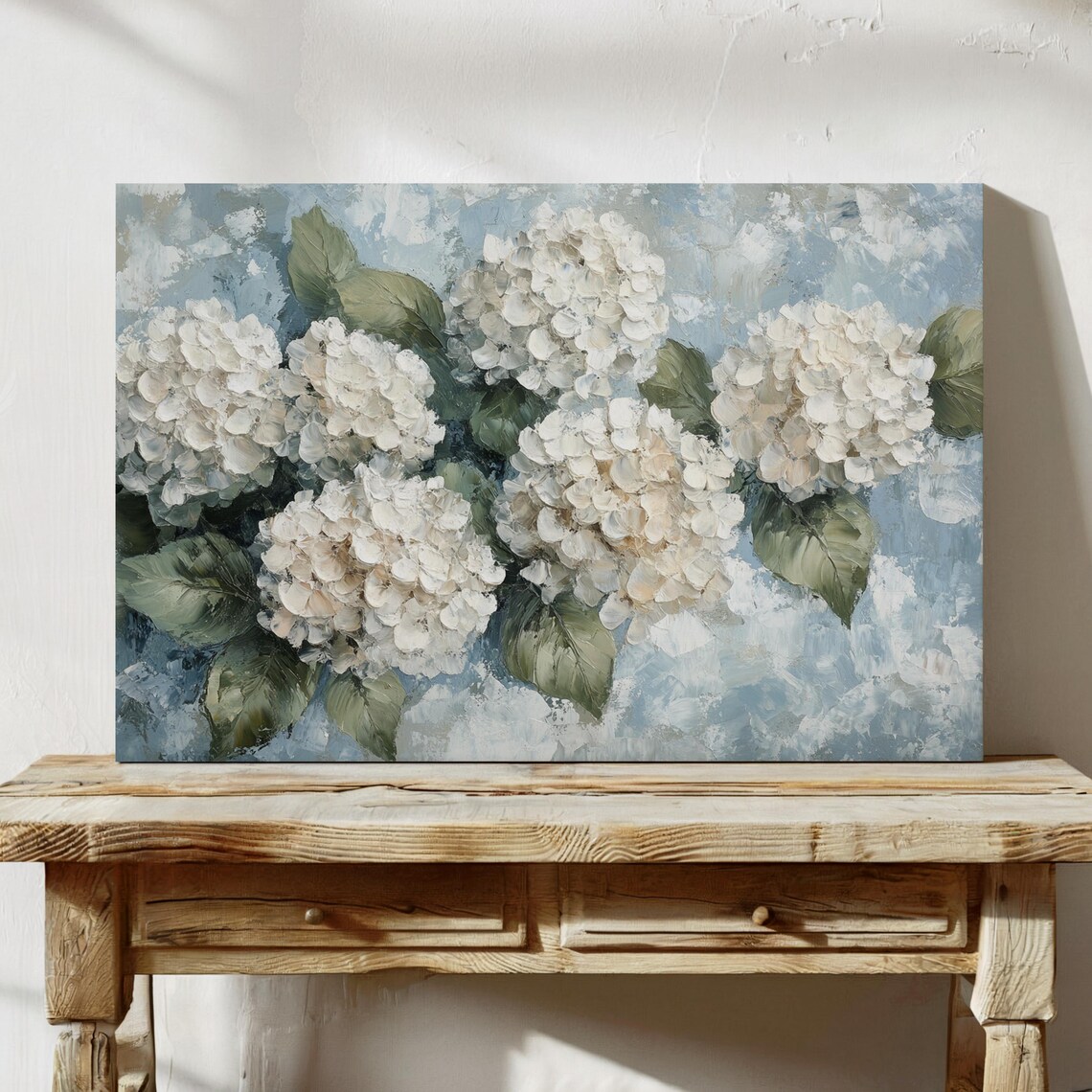 White Hydrangeas Textured Floral Art Print, Botanical - Image 7