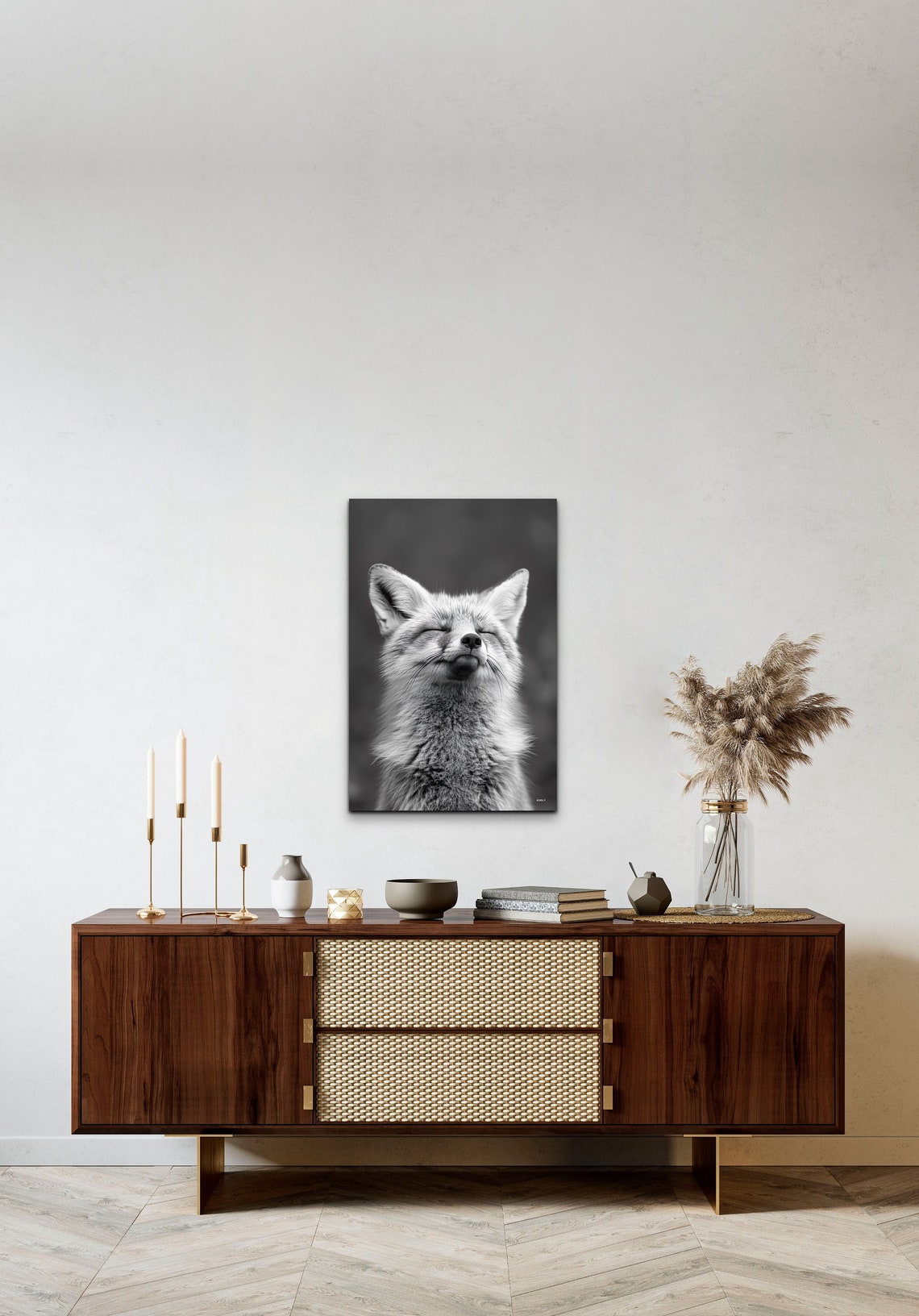 Smiling Fox Black and White Portrait Wildlife Photography Poster - Image 7