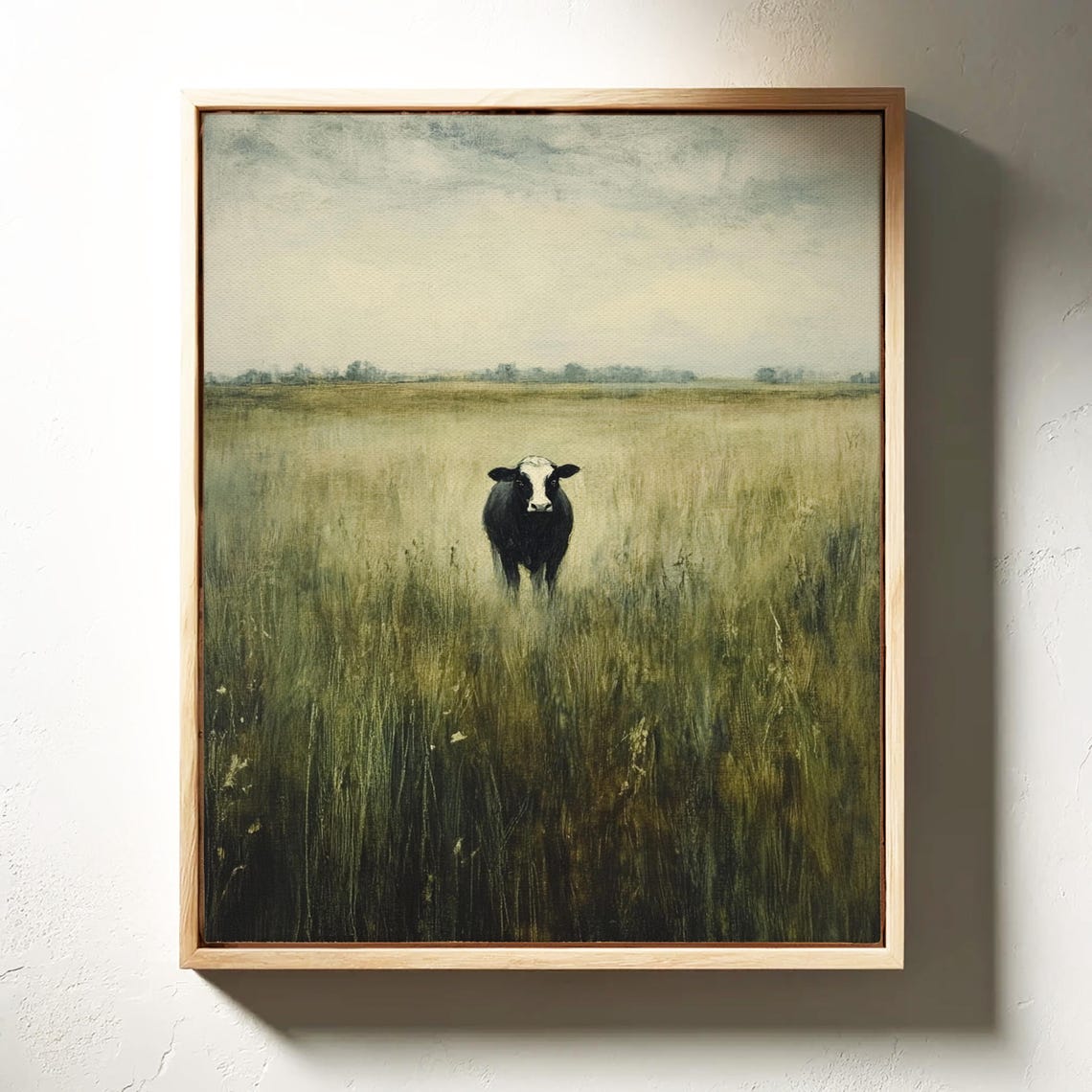 Black Cow Standing Alone in Tall Meadow Grass Moody Farmhouse Poster - Image 4