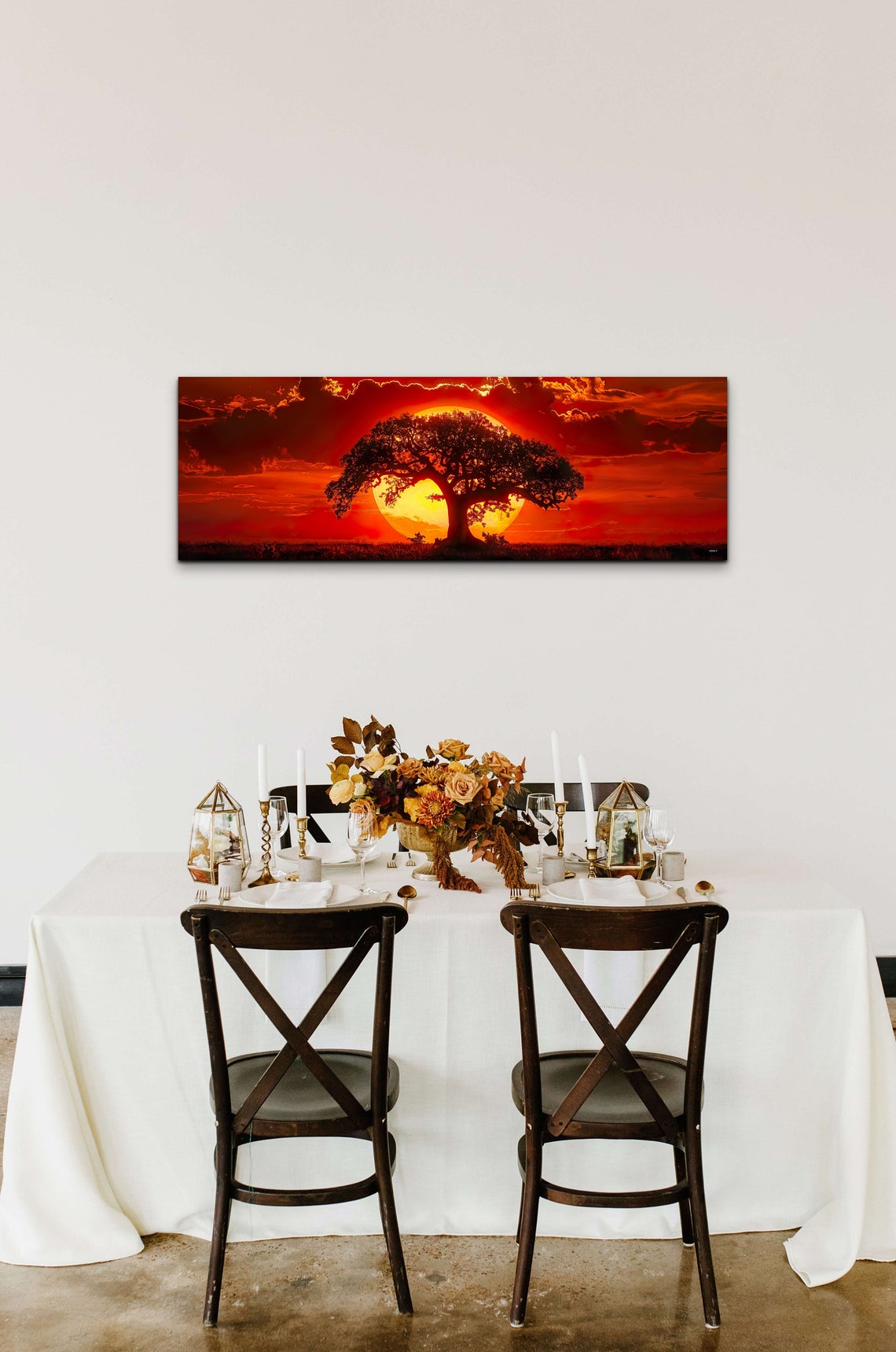 Big Sunset Behind Old Tree Wall Art Print Panoramic Wall Decor Home Decor Livingroom Art Ready To Hang Nature Decor Lone Tree - Image 3