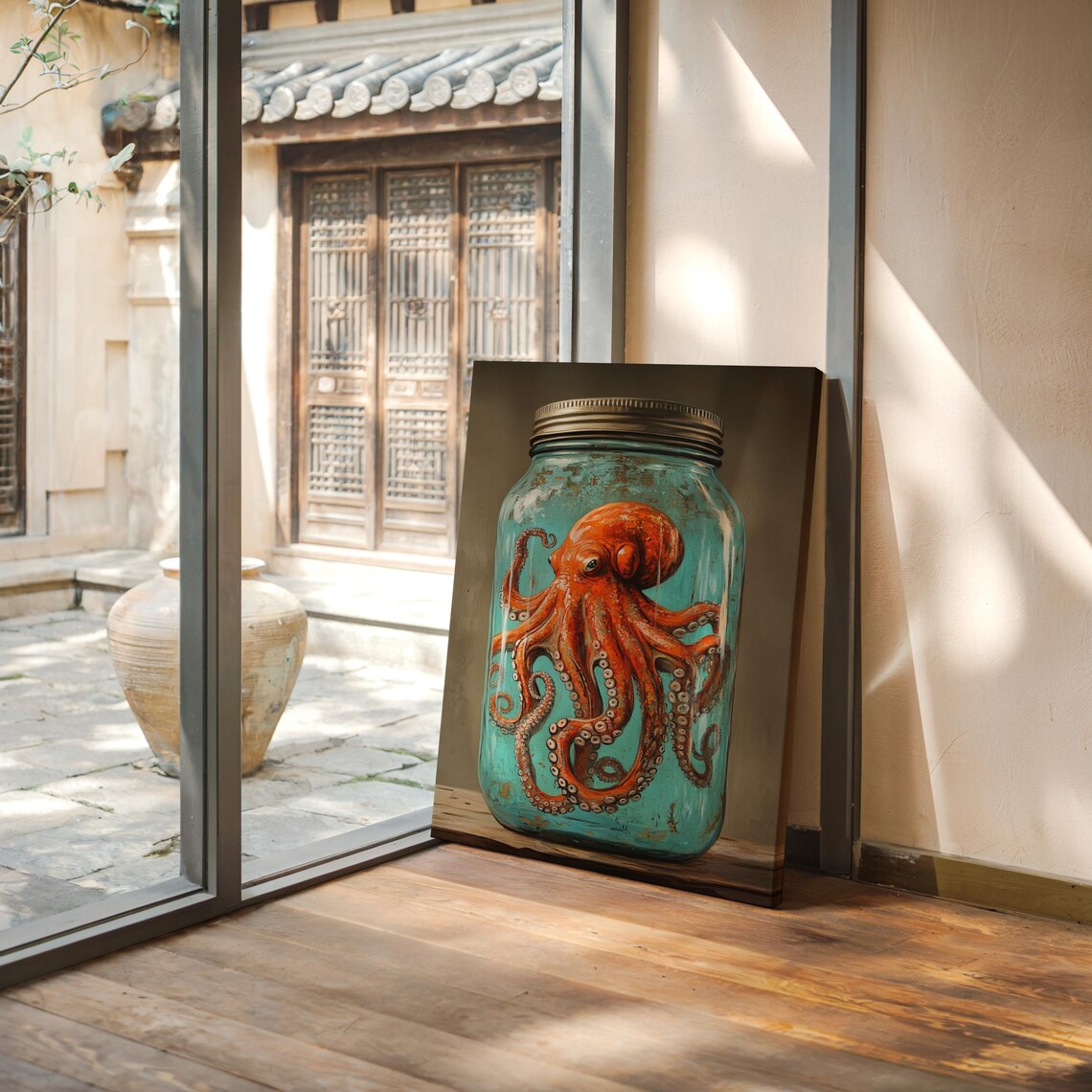 Captivating Octopus In Mason Jar, Nautical Decor - Image 4