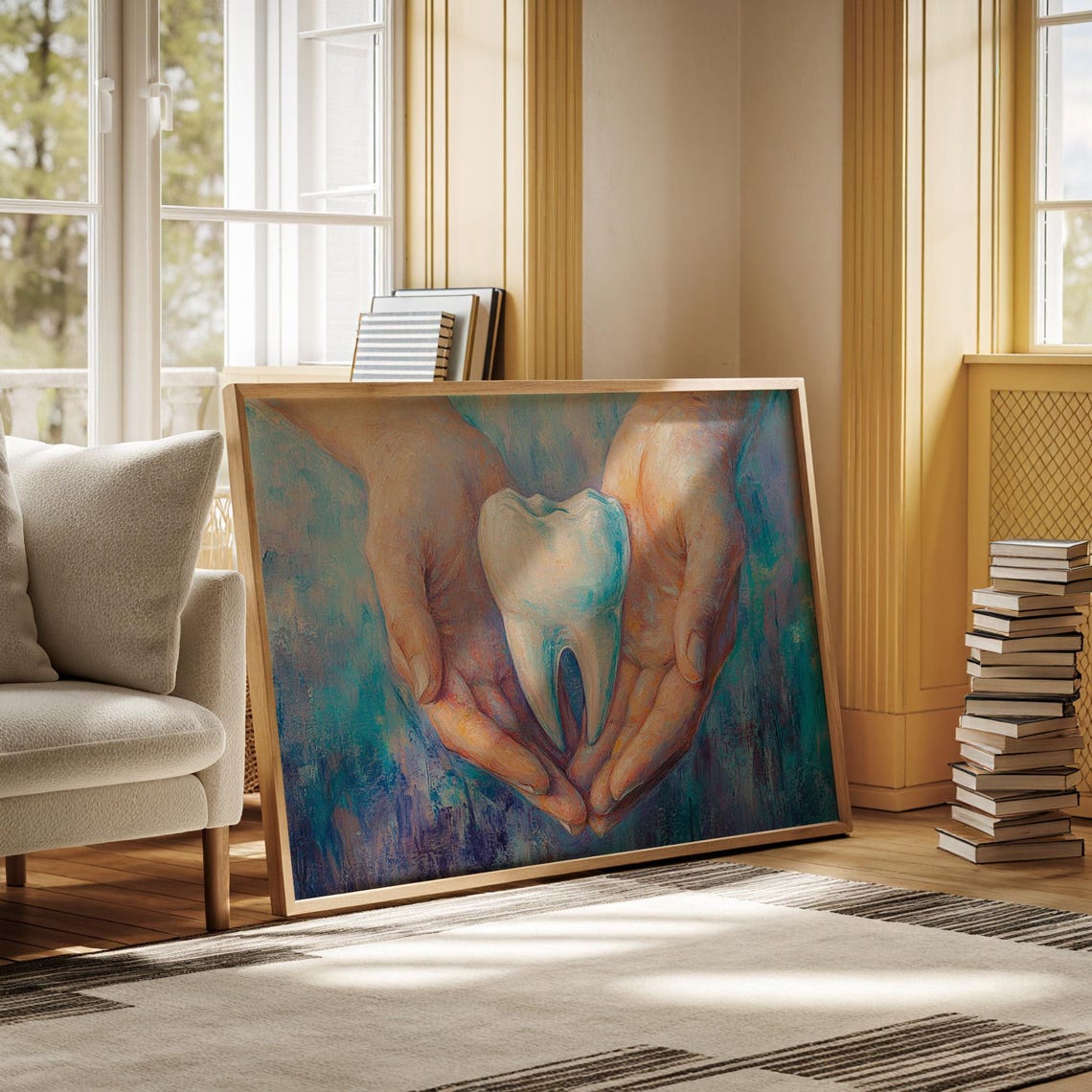 Cupped Hands With White Tooth Dental Office Warm Artwork Poster - Image 4