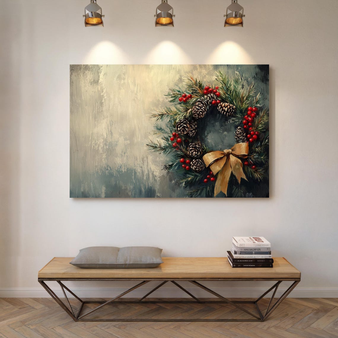 Festive Christmas Wreath With Pinecones Berries And Gold Bow Poster - Image 5