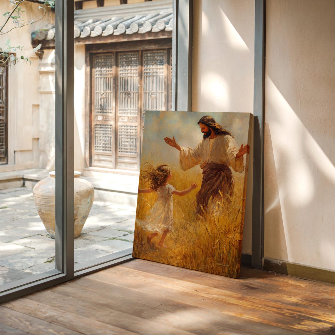Jesus Welcoming a Little Girl With Open Arms in a Wheat Field Poster - Image 5