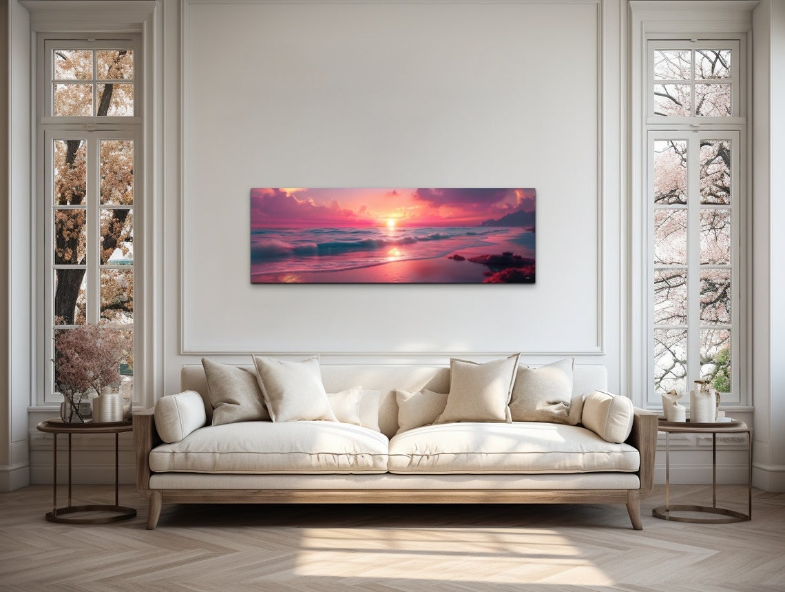 Pink Sunset Beach Waves Panoramic Ocean Glow Seascape Poster - Image 5