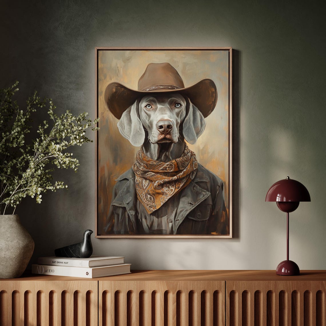 Weimaraner Cowboy In Denim Jacket Bandana Western Dog Poster - Image 4
