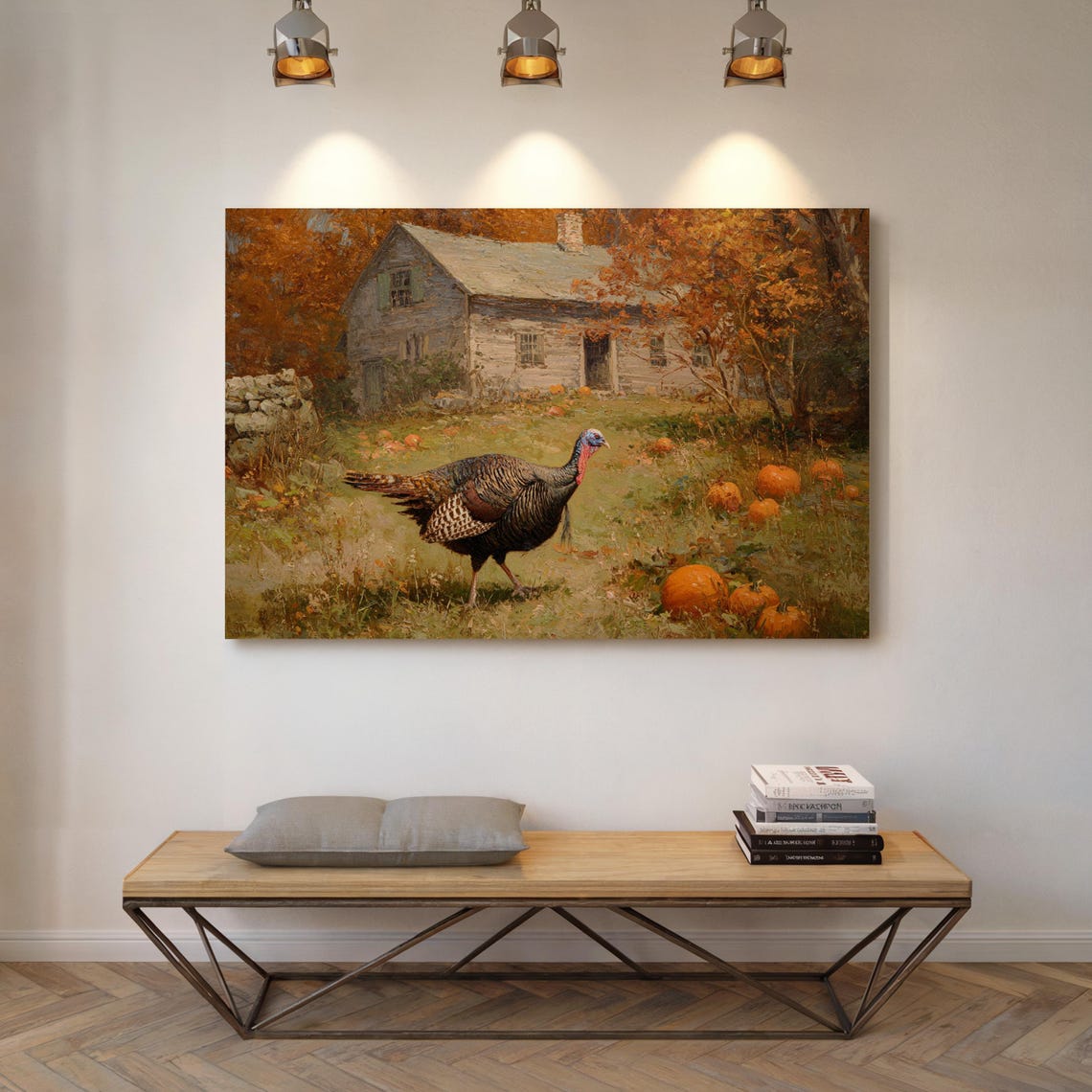Rustic Thanksgiving Turkey With Pumpkins Autumn Farmhouse Poster