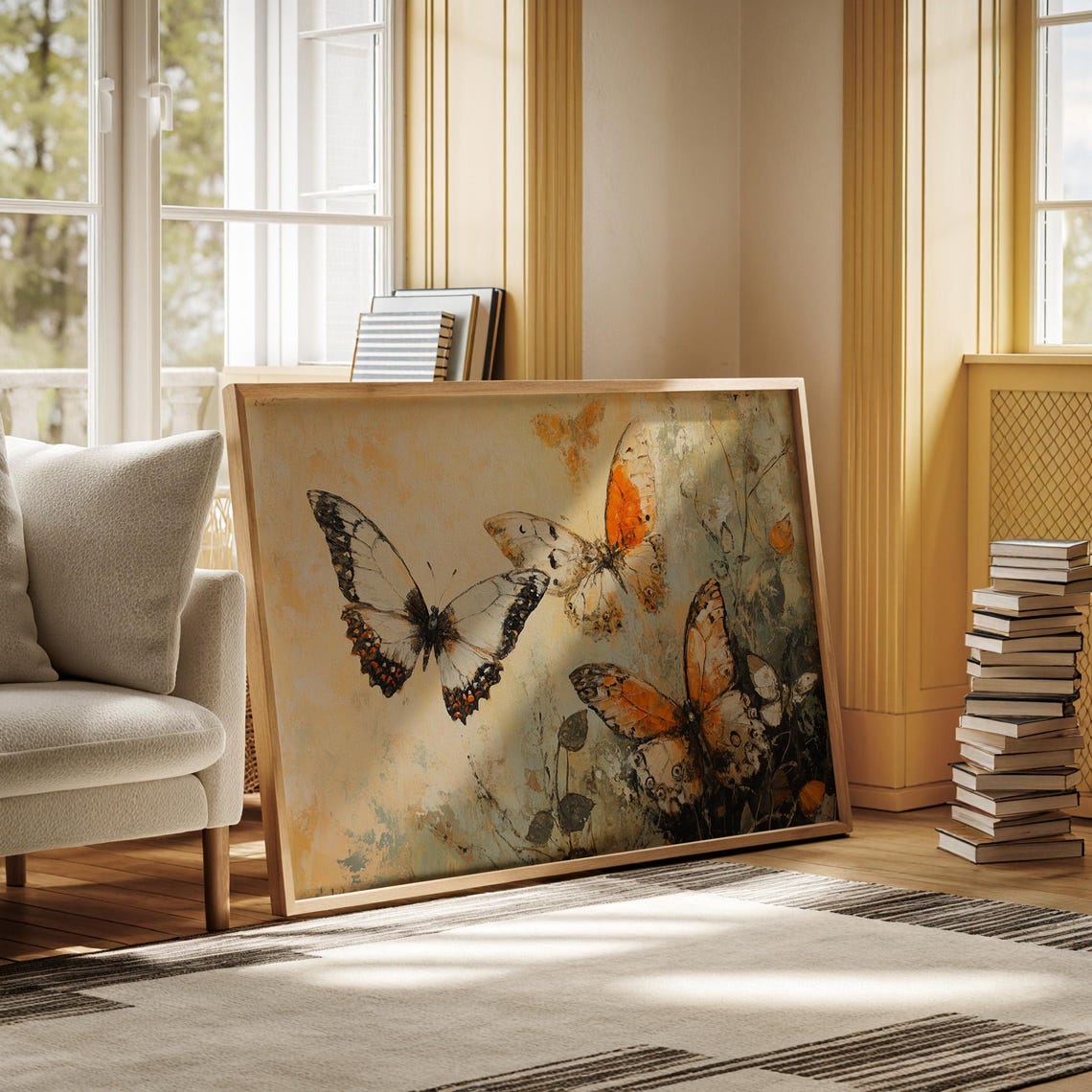 Three Butterflies on Textured Cream Canvas Vintage Nature Poster - Image 7