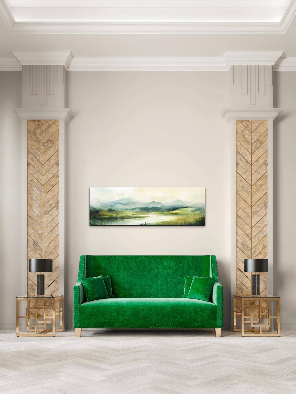 Serene Green Mountain Lake Watercolor Tranquil Landscape Art Poster - Image 3