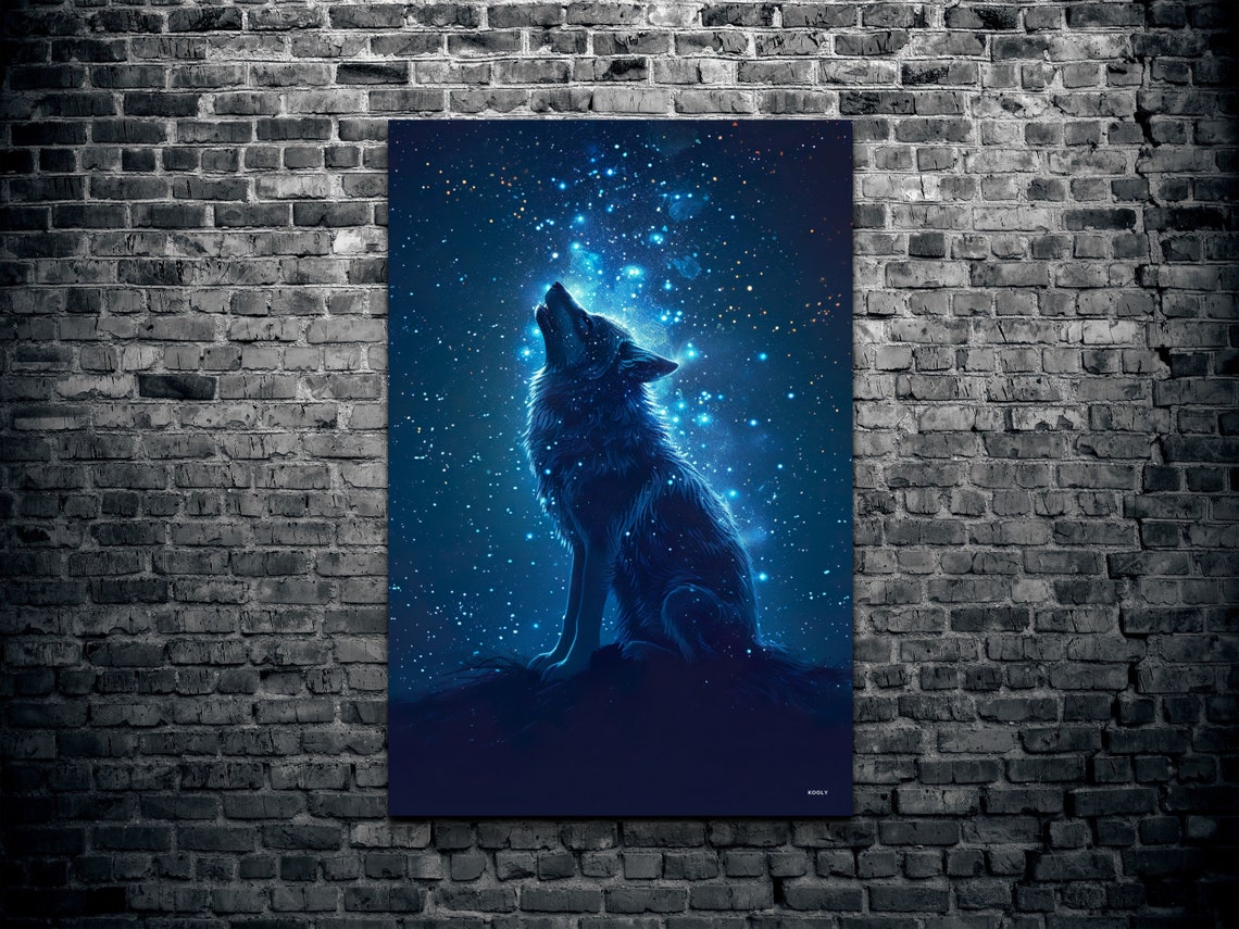 Howling Wolf Under Starry Blue Cosmic Night Sky Wildlife Poster - Image 2