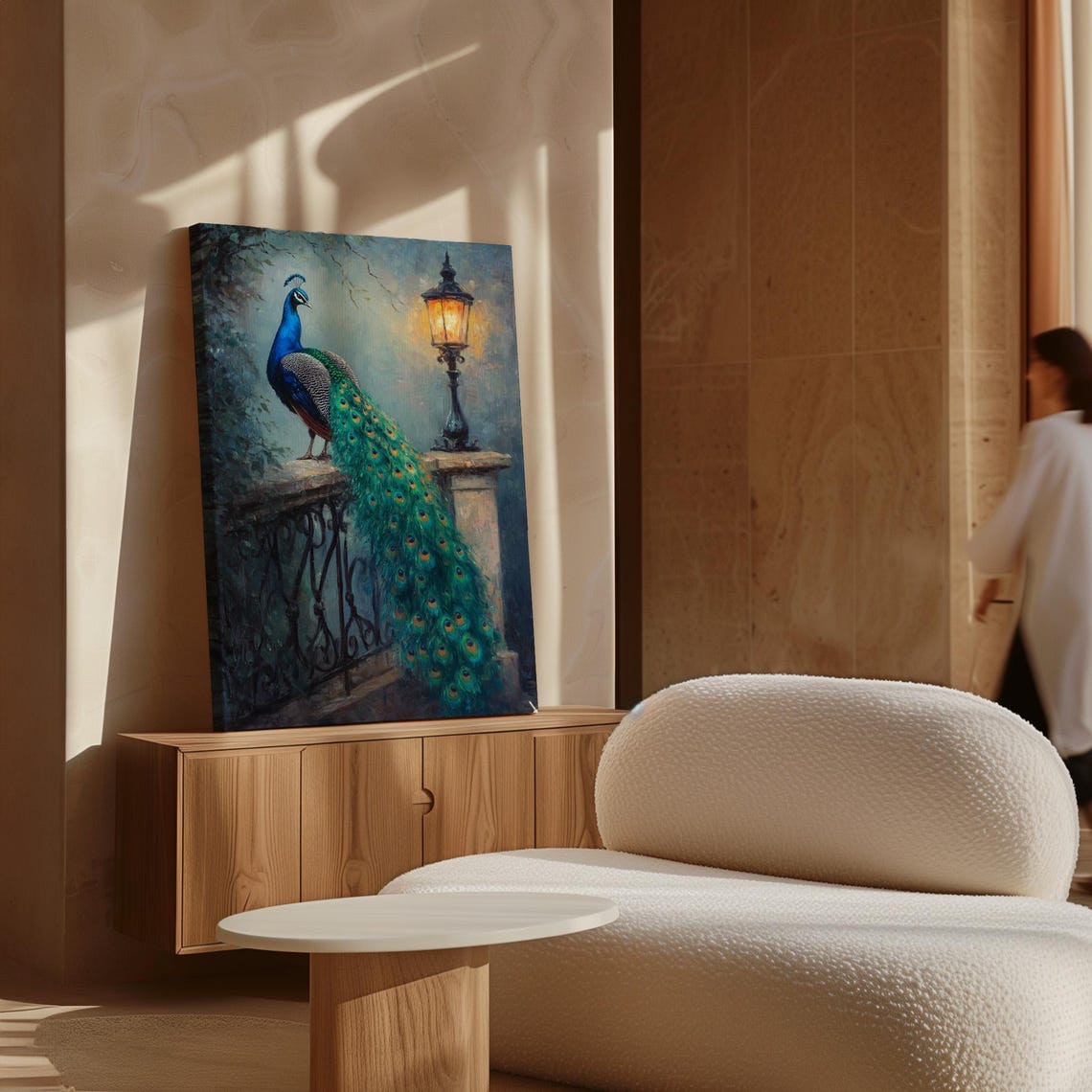 Peacock By Vintage Street Lamp Dusk Old World Painting Poster - Image 7