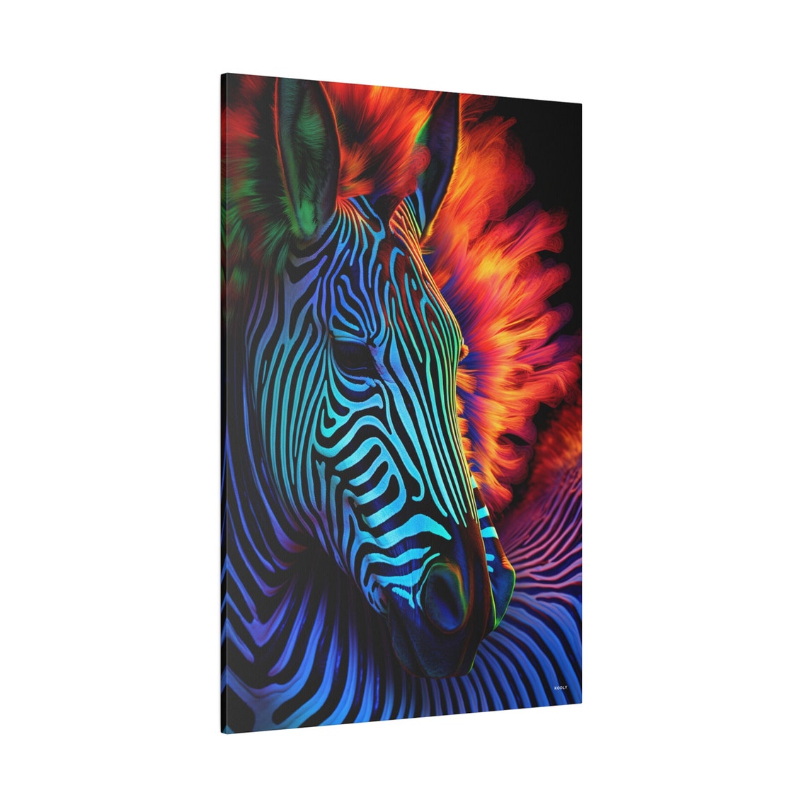 Neon Zebra Portrait Fiery Orange Mane Colorful Animal Wall Art - Image 2
