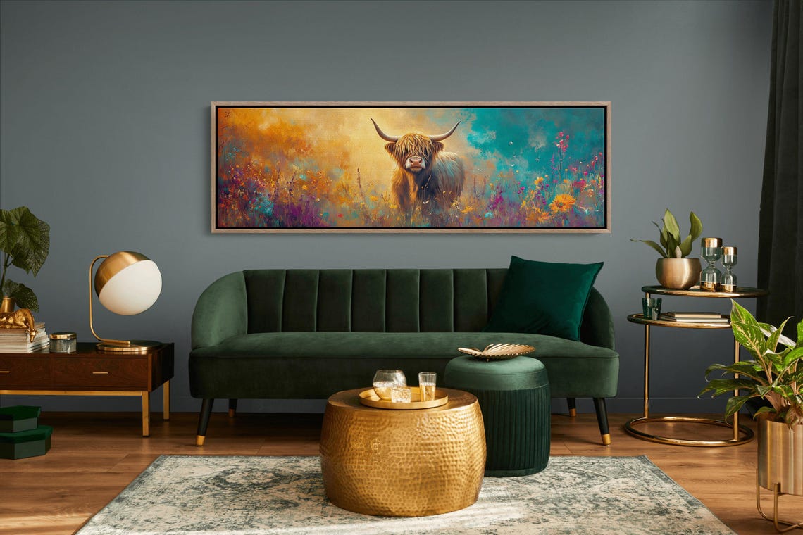 Highland Cow Colorful Wildflower Meadow Vibrant Nature Wall Art - Image 6