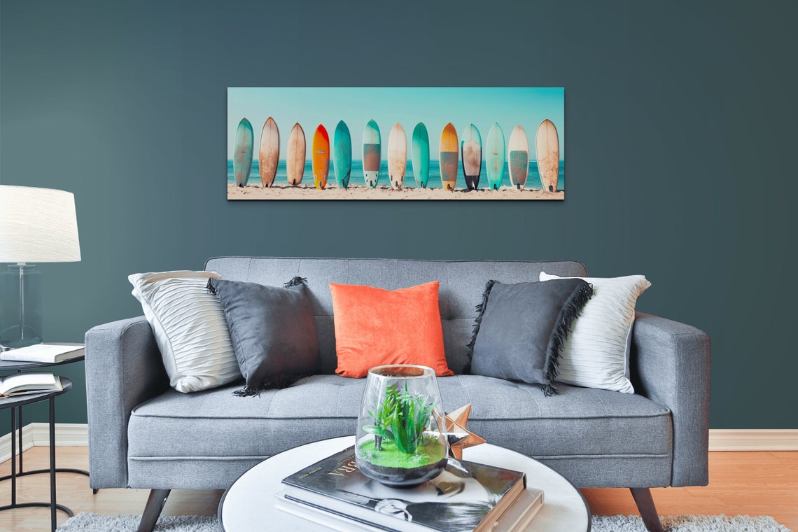 Colorful Surfboards Lined Up on Beach Panoramic Surf Art Poster - Image 6