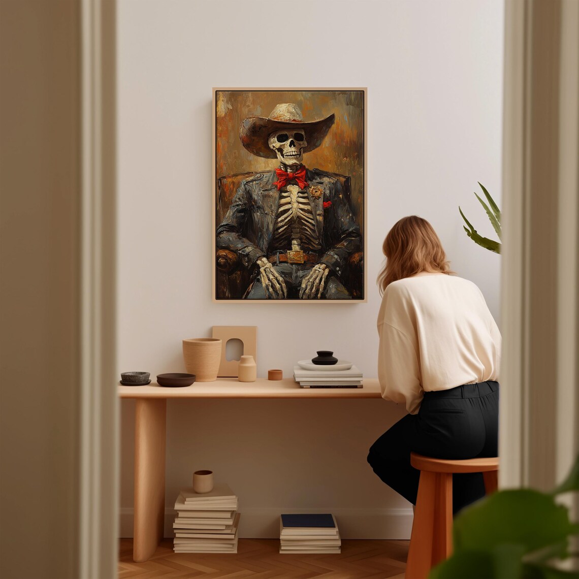 Cowboy Skeleton Western Gothic Vintage Art Print - Image 3