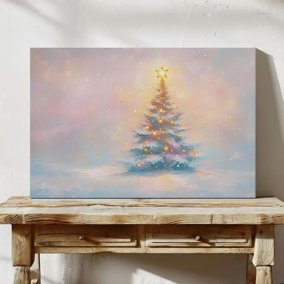 Magical Pastel Christmas Tree With Glowing Star Lights Dreamy Winter Poster