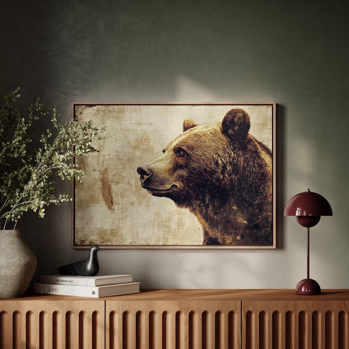 Grizzly Bear Profile on Aged Parchment Vintage Wildlife Poster - Image 4